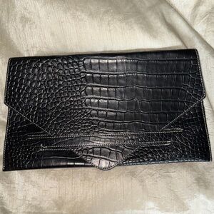 Vittoria Napoli Black Crocodile-Embossed Envelope Clutch